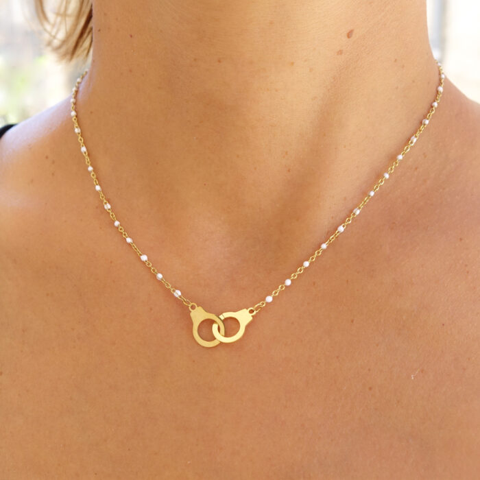 Handcuff necklace and enamelled chain