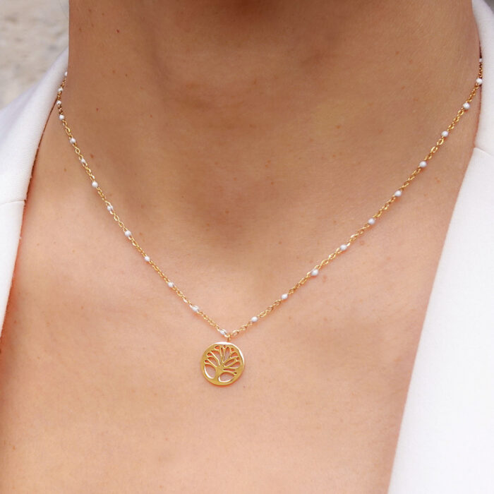 Collier Arbre de vie avec chaîne émaillée - Couleurs diverses