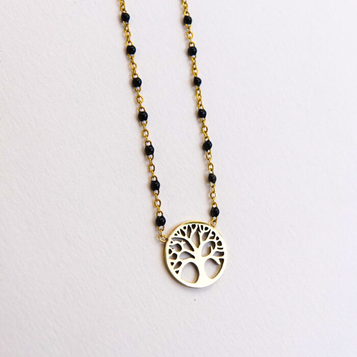 Collier Arbre de vie avec chaîne émaillée - Noir ou Blanc – Image 3