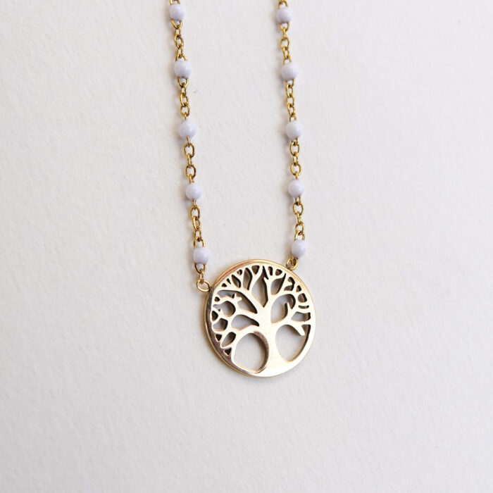 Collier Arbre de vie avec chaîne émaillée - Noir ou Blanc – Image 2