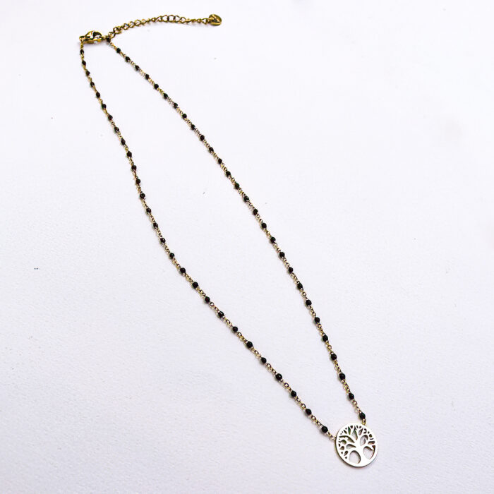 Collier Arbre de vie avec chaîne émaillée - Noir ou Blanc – Image 4