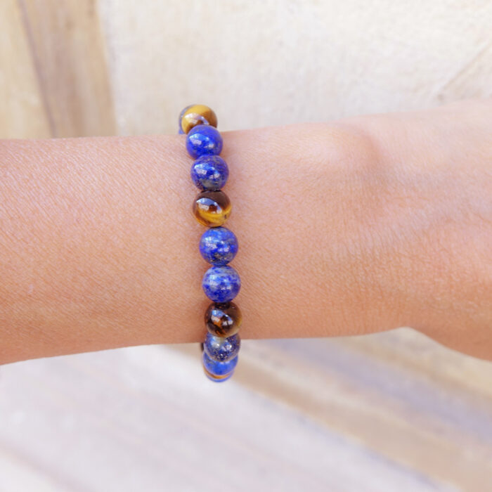 Bracelet "SERENITE" en Lapis Lazuli et oeil de tigre