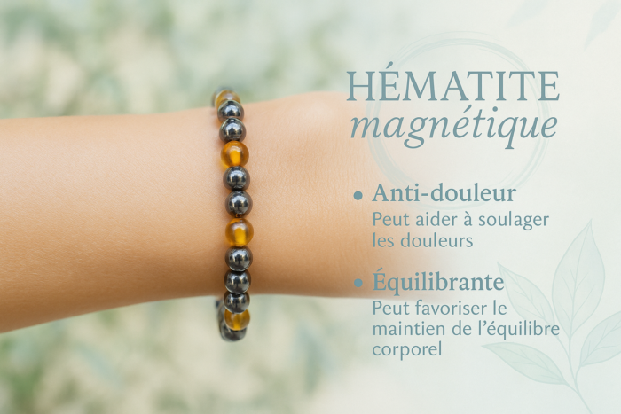 Bracelet Bien-Être & Équilibre - Ambre & Hématite Magnétique - Image 4