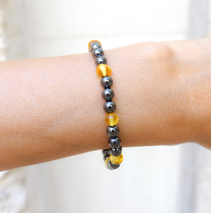 Bracelet Bien-Être & Équilibre - Ambre & Hématite Magnétique - Image 2