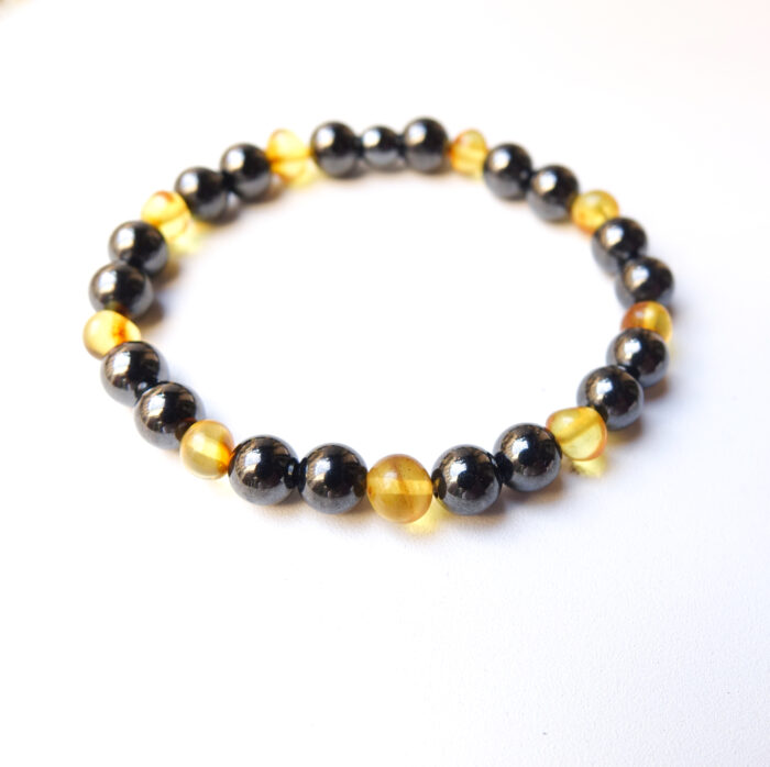 Bracelet Bien-Être & Équilibre - Ambre & Hématite Magnétique - Image 3