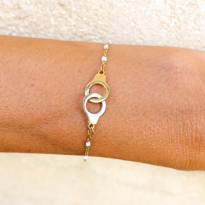 Bracelet menottes et chaîne émaillée
